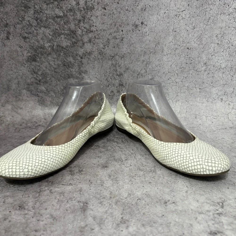 Vionic Alexa Ballet Flats Women 10 Cream Lizard Embossed Leather Snake Shoes